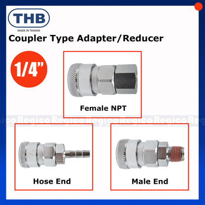 THB Coupler Type Adapter 1/4" | Male Female Hose Plug | Pneumatic Air Quick Coupler Fitting Adapter Reducer Fitting