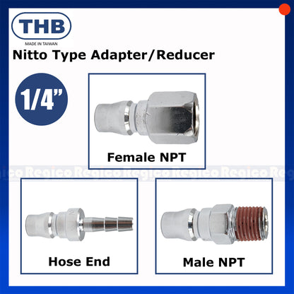 THB Nitto Type Adapter 1/4" | Male Female Hose Plug | Pneumatic Air Quick Coupler Fitting Adapter Reducer Fitting