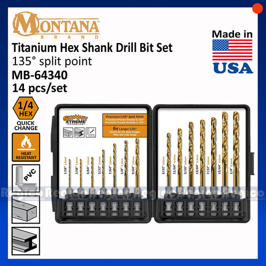 Montana MB-64340 14pcs. Titanium Drill Bit Set 1/4 Hex Shank