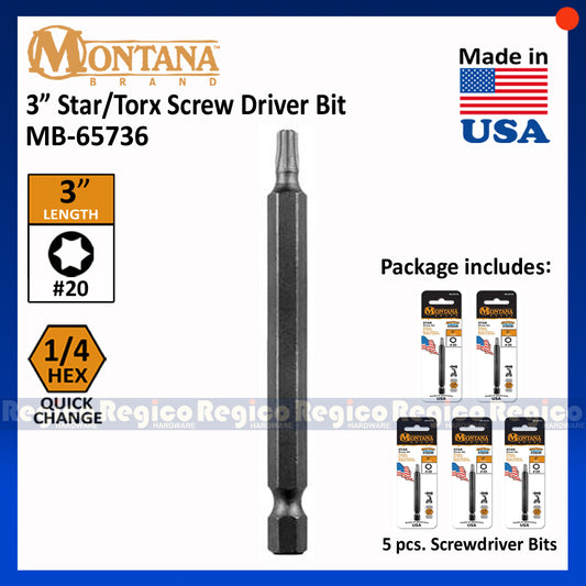 5pcs. Montana 3 inch Torx Screw Star Shaped screwdriver screw bits MB-65736