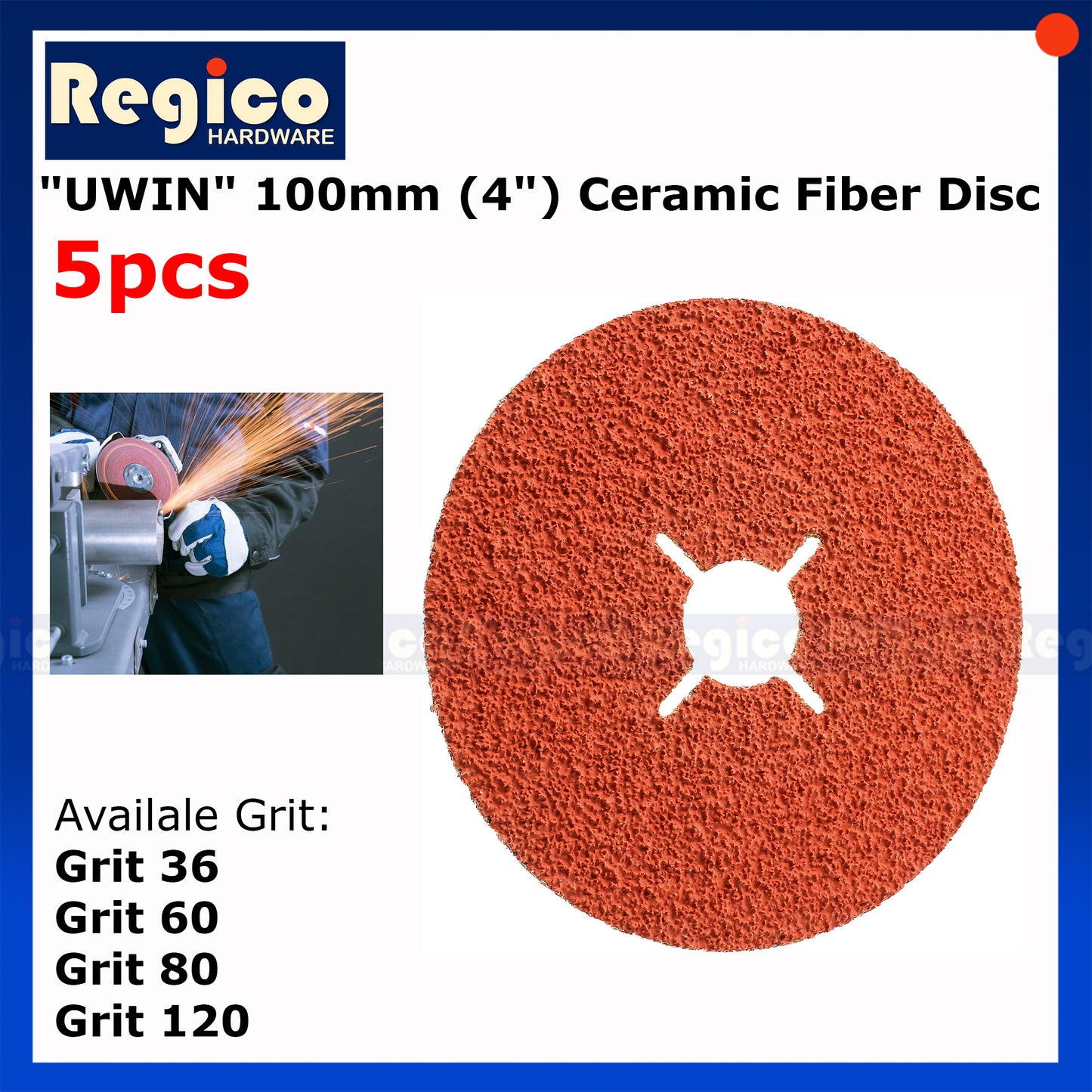 Uwin 100mm Ceramic fibre disc for 4 inch Angle Grinder