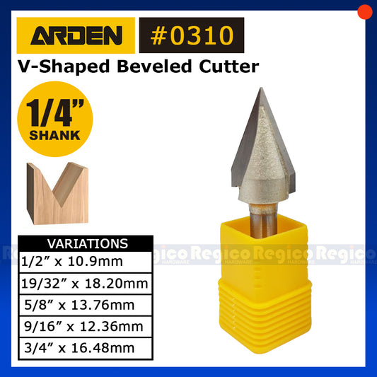 ARDEN 1/4" Shank Engraving V Groove Beveled Cutter Router Bit #0310