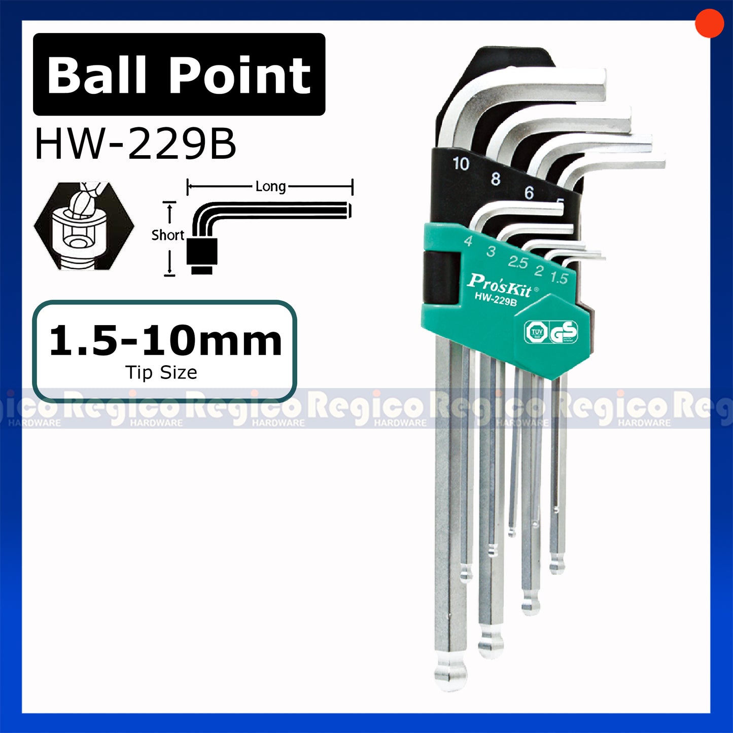 Proskit Metric Ball Point Long Arm Hex Key Set HW-229B HW-129