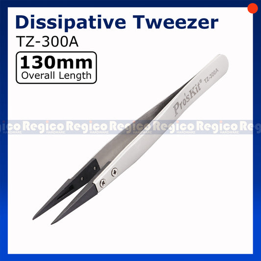Proskit Static Anti-Static Steel Fiber Flat Dissipative Conductive Non-Inductive Fine Tip Tweezer Electronics Repair Tool TZ-100A TZ-300A Regico Hardware
