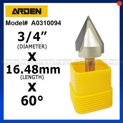 ARDEN 1/4" Shank Engraving V Groove Beveled Cutter Router Bit #0310