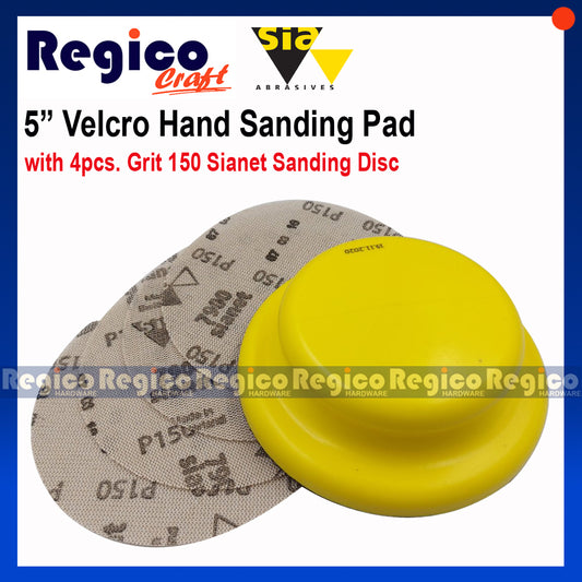 RegicoCraft 5" Velcro Hand Sanding Pad with 4pcs. Sianet Grit 150 Sanding Discs #169-01
