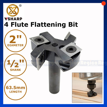 VSharp 2 inches 2+2 Flute 1/2 Shank Surfacing Flattening Wood Planer T-Cutter Router Bit for Woodworking