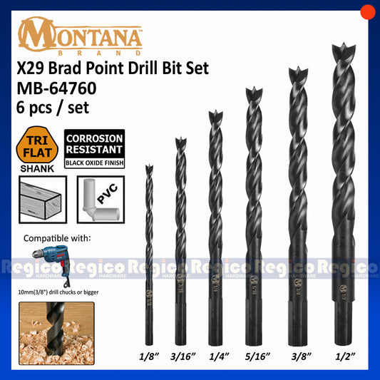 Montana 6pcs. X29 Brad Point Wood Drill Bit Set for wood PVC and thin sheet metal MB-64760