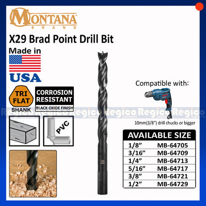 Montana 6pcs. X29 Brad Point Wood Drill Bit Set for wood PVC and thin sheet metal MB-64760