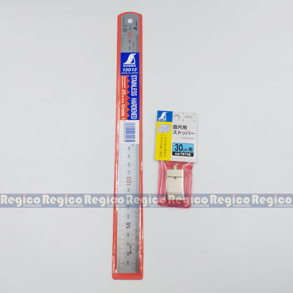 Shinwa 30 cm (12 inch) Stainless Steel Straight Ruler Brass Stopper Made In Japan