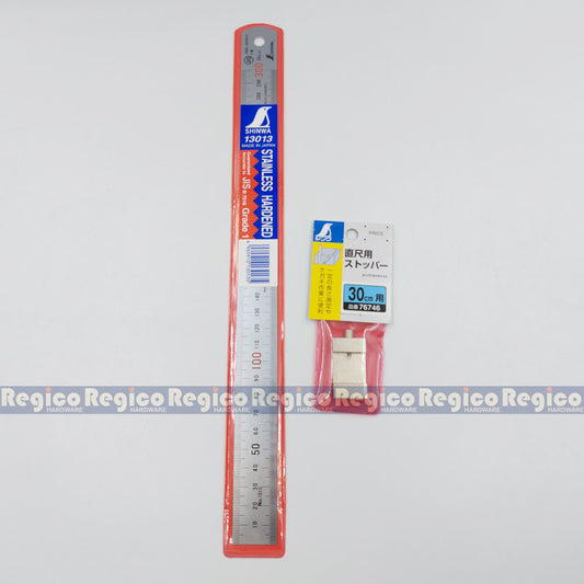 Shinwa 30 cm (12 inch) Stainless Steel Straight Ruler Brass Stopper Made In Japan