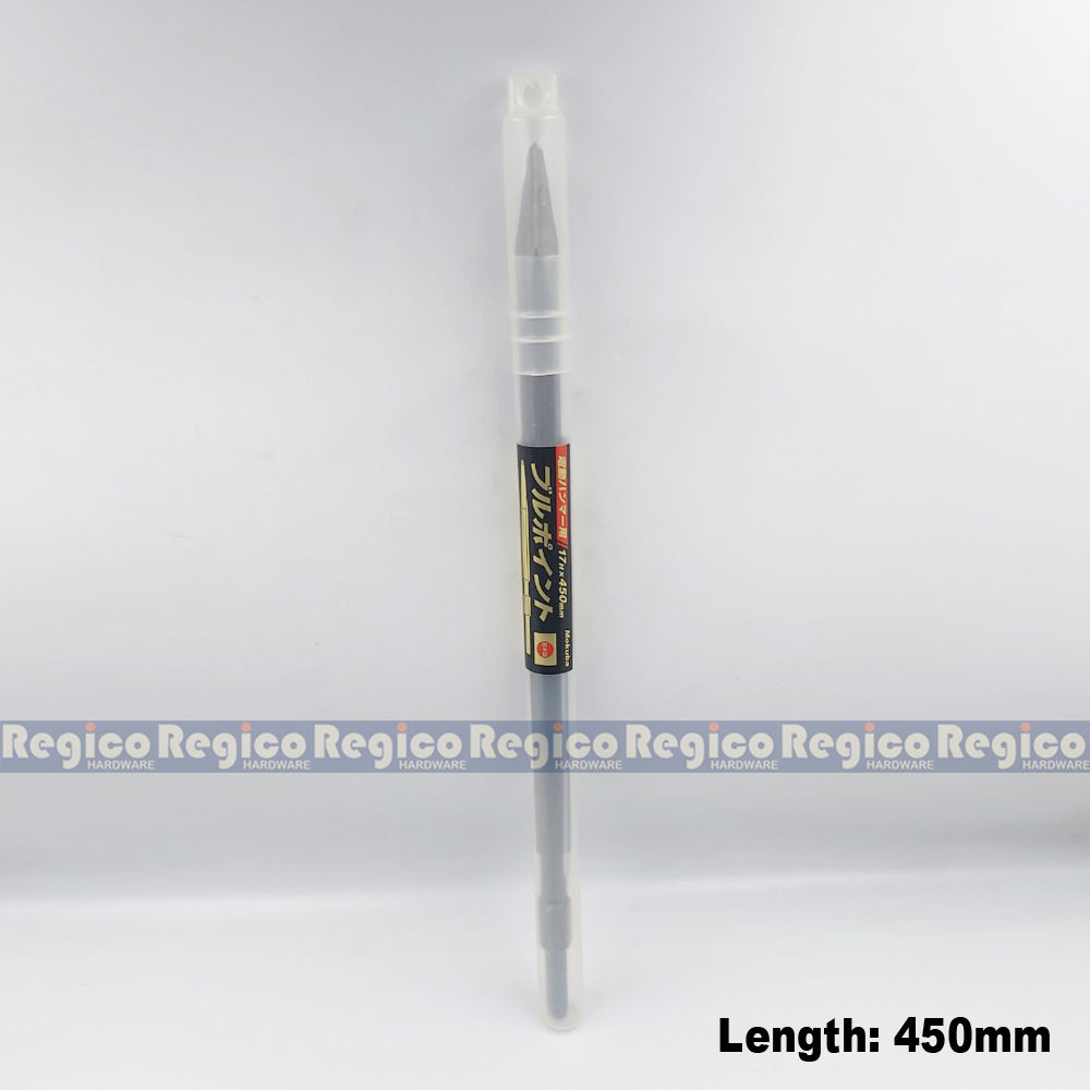 MOKUBA Pointed Chisel 17mm Hex Shank for Demolishing Chipping Hammer Gun Made in Japan