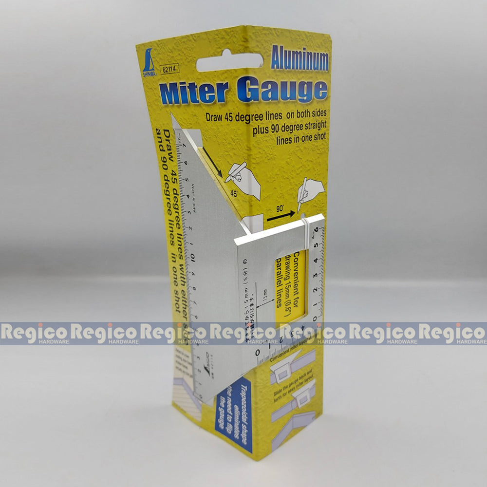 Shinwa #62114 Aluminum Woodworking Miter Gauge 45 Degree 90 Degree Made in Japan Scribe Mark T-Type Ruler Square Layout Miter Line Gauge Carpenter Square