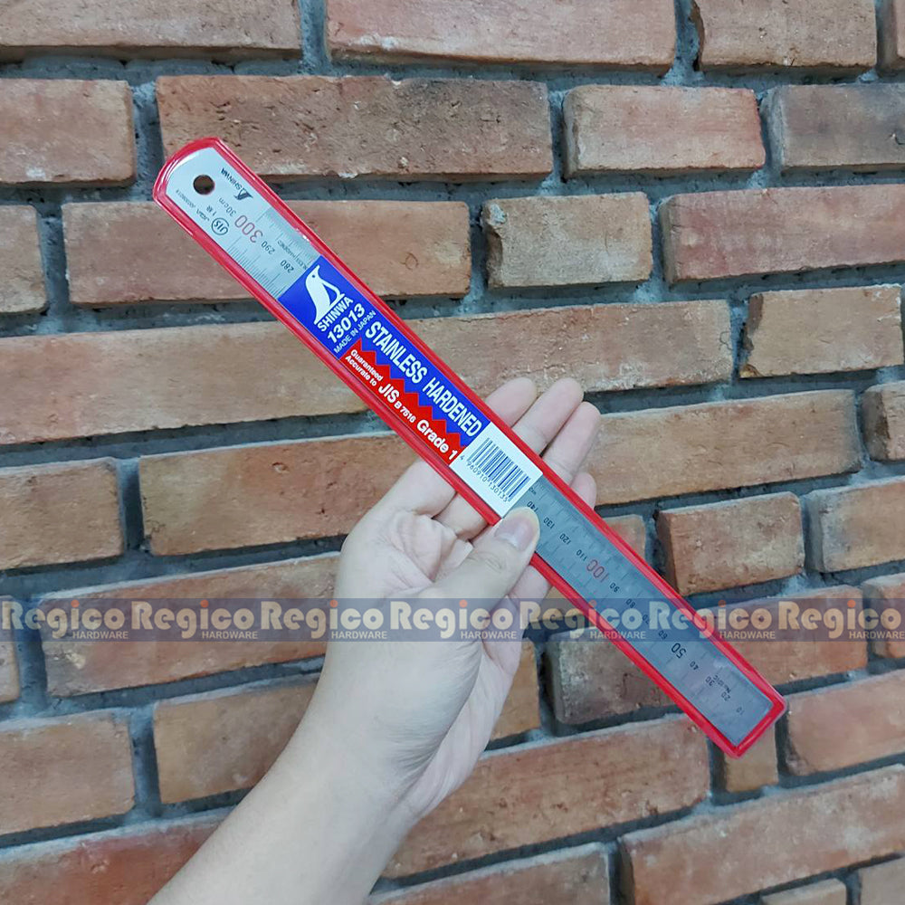 Shinwa 30 cm (12 inch) Stainless Steel Straight Ruler Brass Stopper Made In Japan