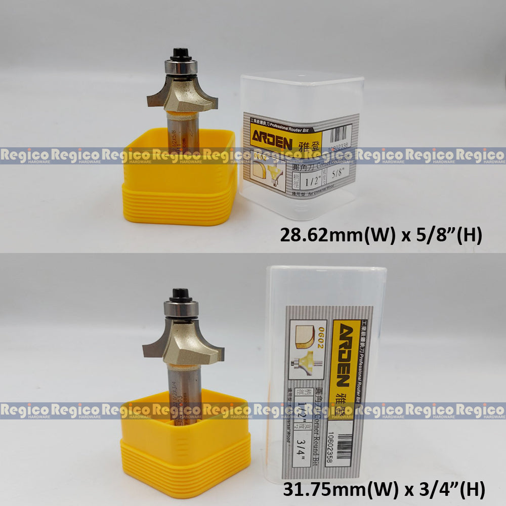 ARDEN #0602 1/2 Shank Round Over Beading Edging Ball Bearing Router Bit for Woodworking