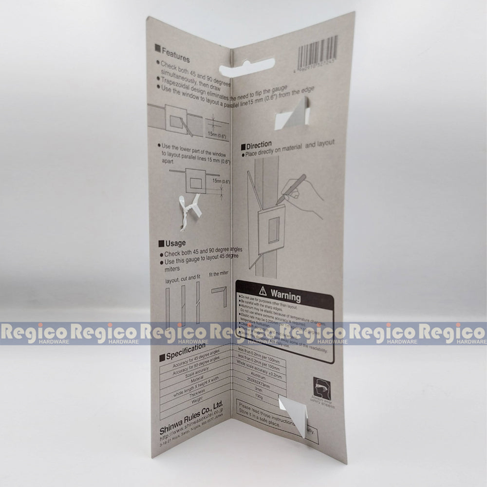 Shinwa #62114 Aluminum Woodworking Miter Gauge 45 Degree 90 Degree Made in Japan Scribe Mark T-Type Ruler Square Layout Miter Line Gauge Carpenter Square