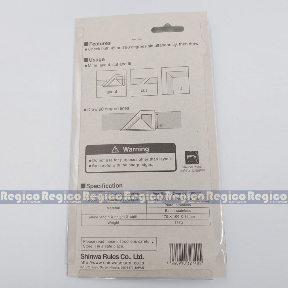 Shinwa #62081 Miter Ruler 45 Degree 90 Degree Stainless Steel Scribe Mark Ruler Square Squala Layout Miter Line Gauge Carpenter
