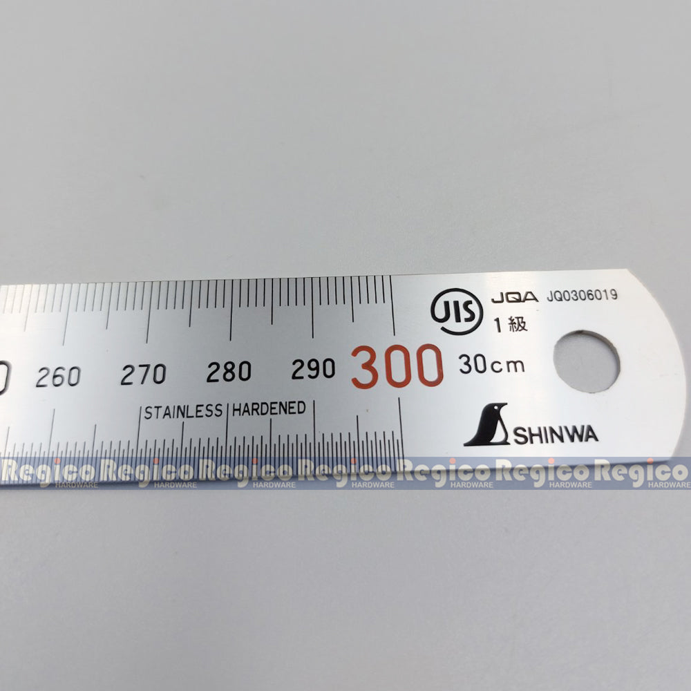 Shinwa 30 cm (12 inch) Stainless Steel Straight Ruler Brass Stopper Made In Japan