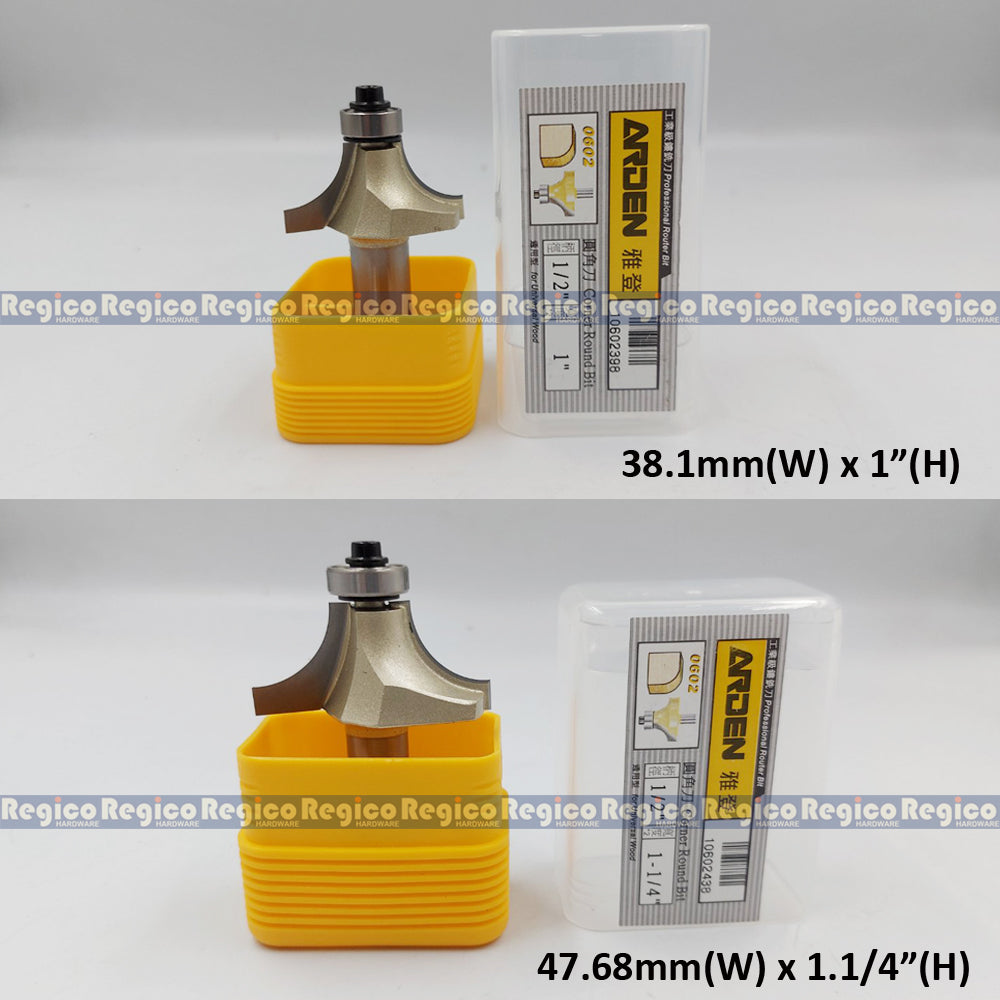 ARDEN #0602 1/2 Shank Round Over Beading Edging Ball Bearing Router Bit for Woodworking