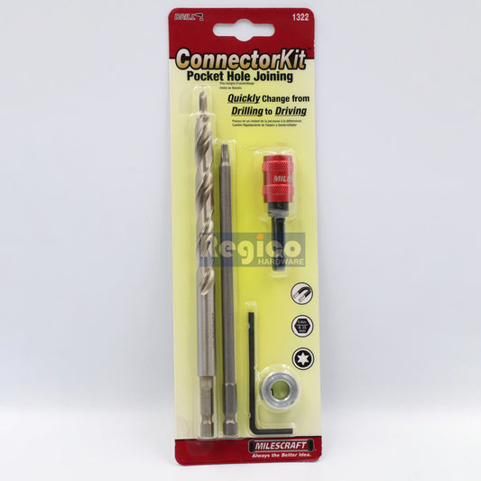 Milescraft 3/8 Pocket Hole Drill Bit Set with Drill Stop Connector Kit #1322