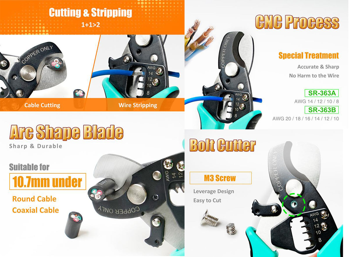 Pro'sKit 2 in 1 Round Cable Cutter and Stripper | Wire Stripping and Cable Cutting Tool SR-363B