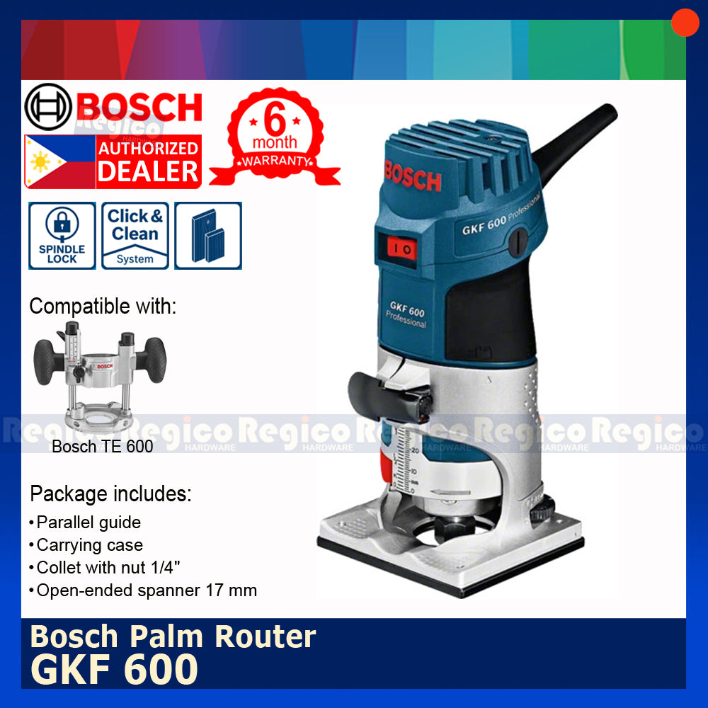 Bosch Palm Router GKF 600 Trimmer with Collet reducer 8mm x 1/4" Bosch Blue Line