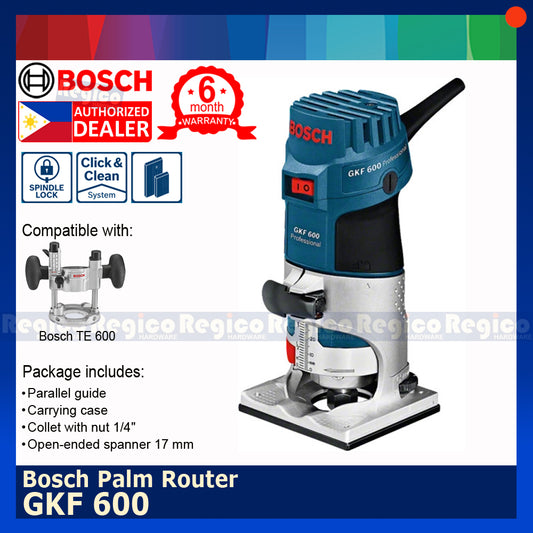 Bosch Palm Router GKF 600 Trimmer with Collet reducer 8mm x 1/4" Bosch Blue Line
