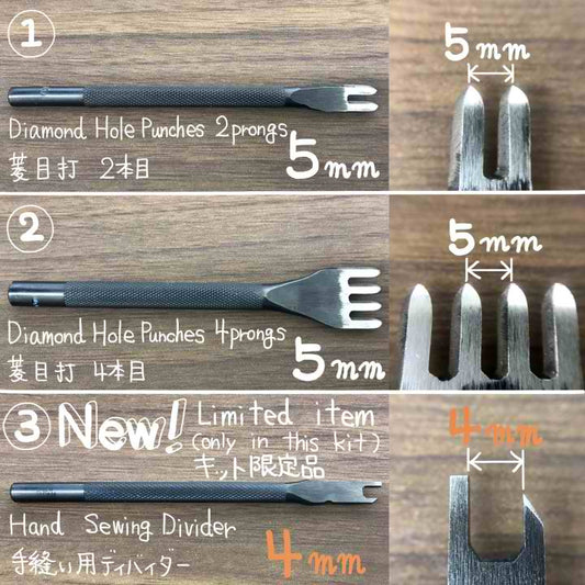 Oka Diamond Hole Punch Set Hand Sewing Kit Made in Japan Leather craft Leatherwork Set