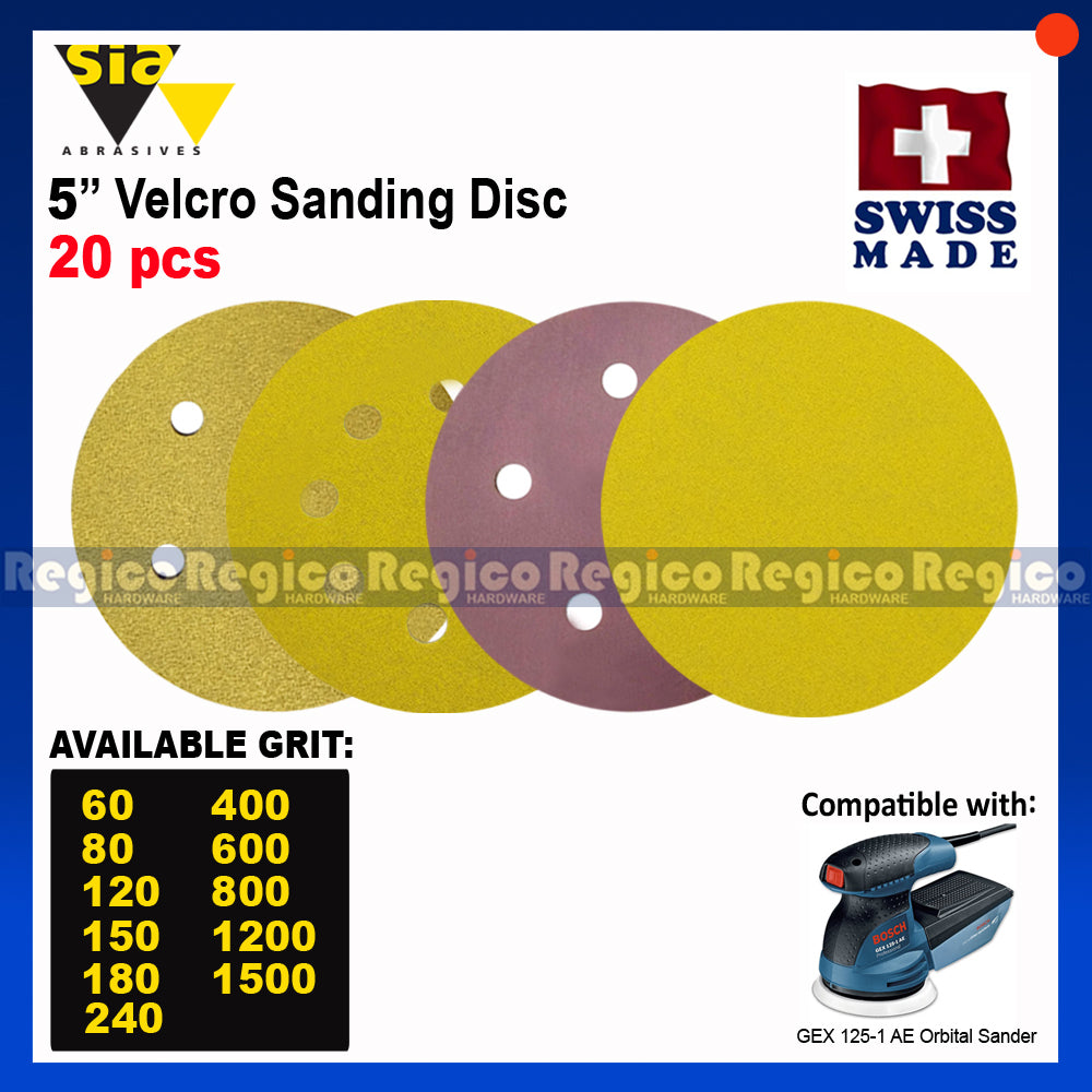 SIA 5" Velcro Sanding Disc for Random Orbital Sander 20pcs.