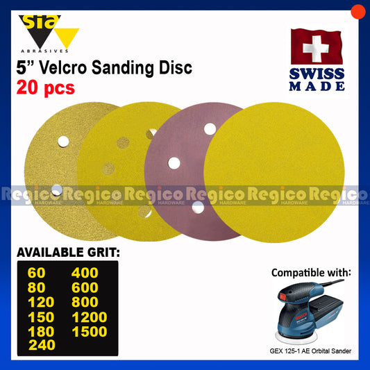 SIA 5" Velcro Sanding Disc for Random Orbital Sander 20pcs.